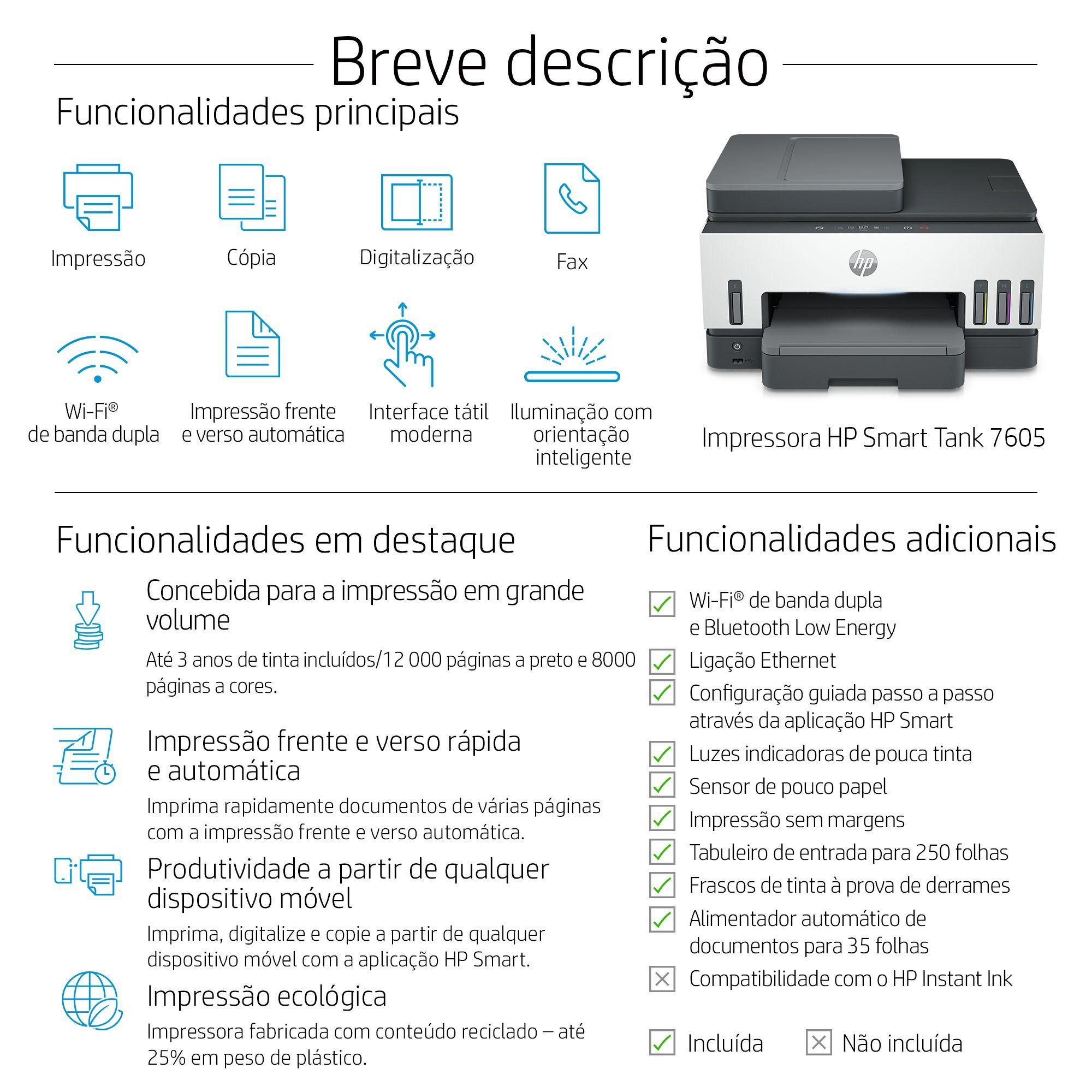 Impressora Multifunções HP Smart Tank 7605 (A4 - Impressão a cores - 250 folhas - Cinzento), miniatura 4