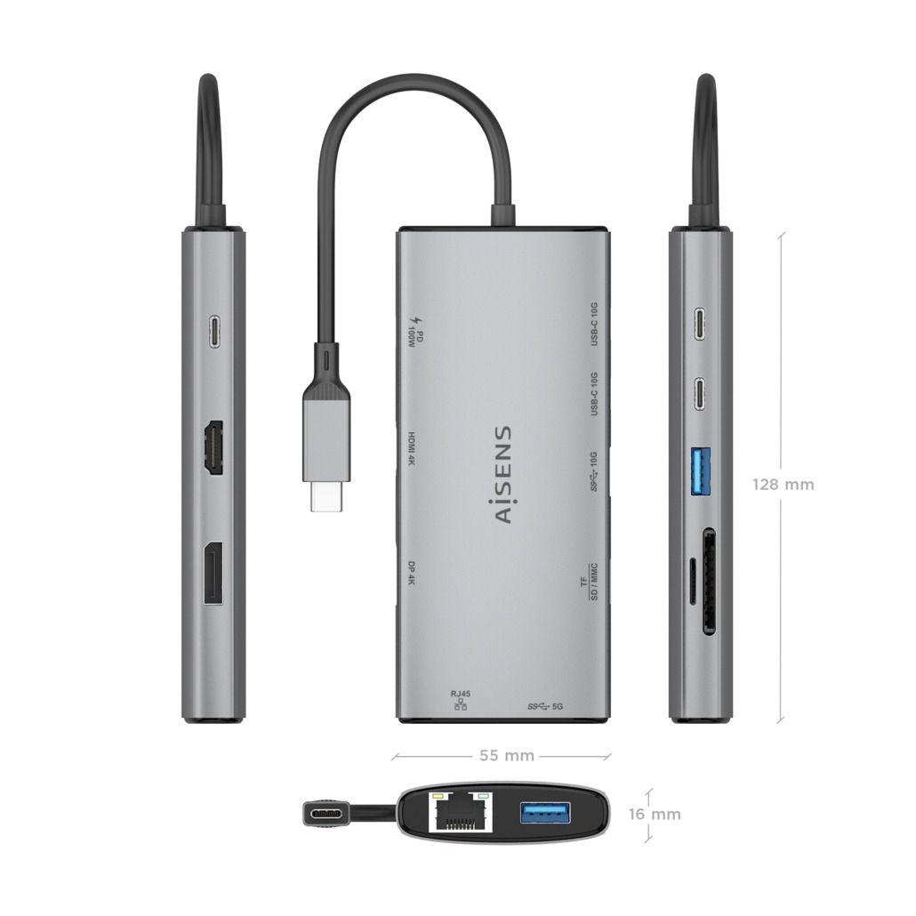 Dock USB-C AISENS ASUC-10P050-GR (0,2 m - Cinzento), miniatura 4