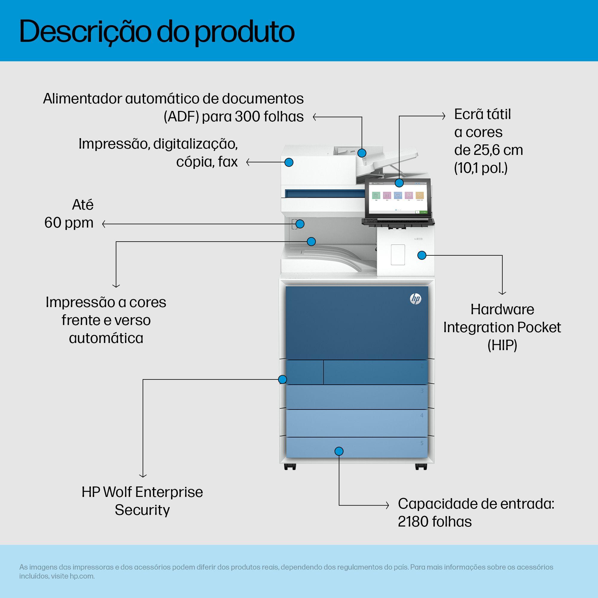 Impressora Multifuncional Laser a Cores HP LaserJet Enterprise Flow MFP 8801z (A3 - Impressão a cores - 2180 folhas - Azul e Branco), miniatura 2