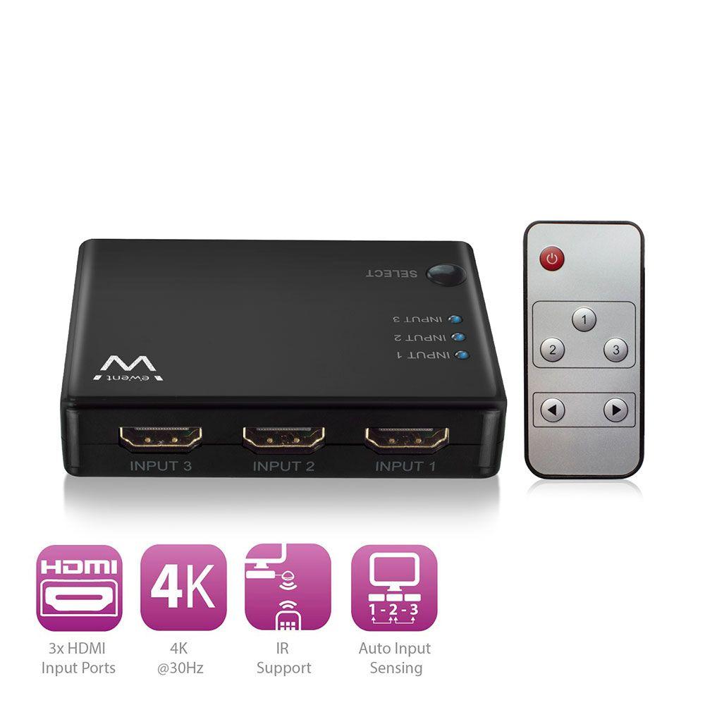 Comutador HDMI EWENT EW3730 (30 Hz - Preto) — miniatura 2
