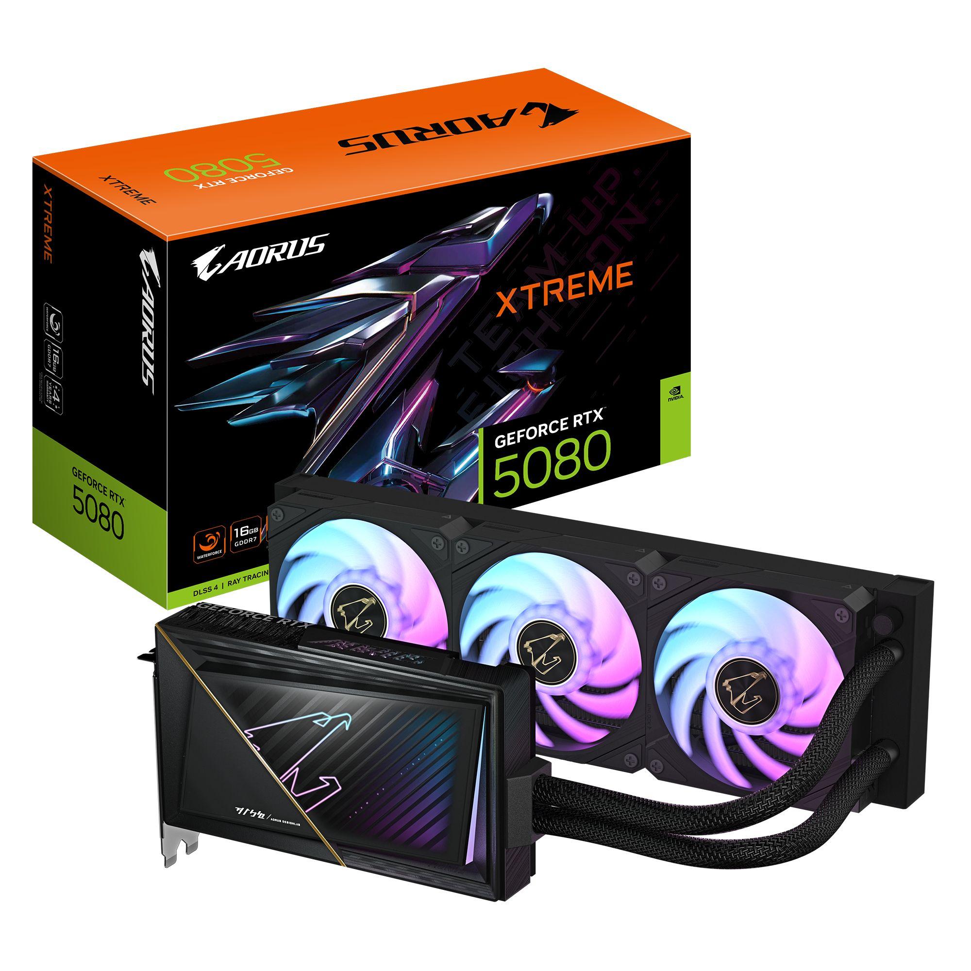 Placa Gráfica GIGABYTE AORUS GeForce RTX 5080 XTREME WATERFORCE 16G (GeForce RTX 5080 - 16 GB - 256 bit - Preto)