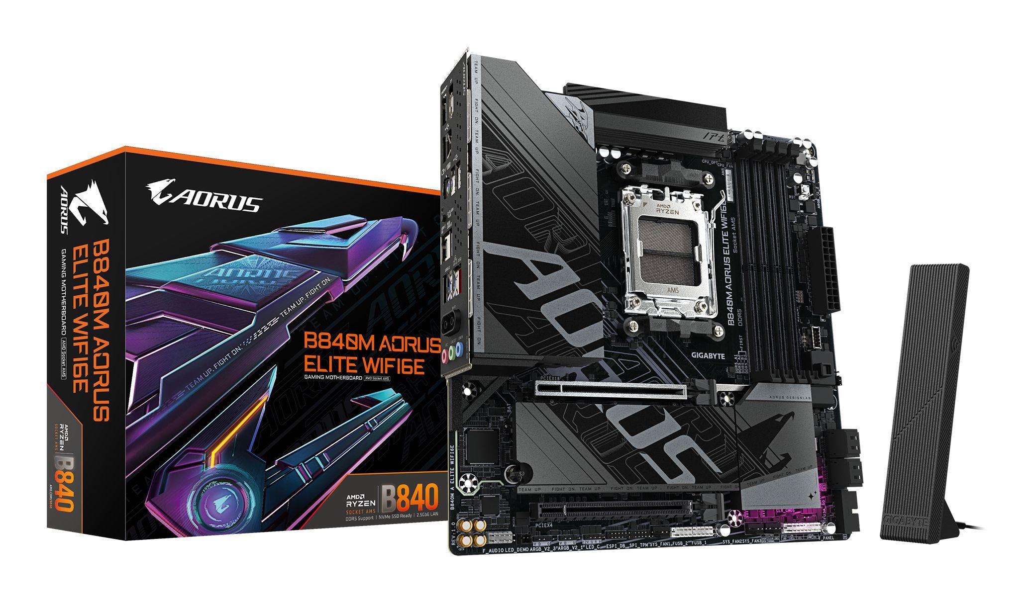 Motherboard GIGABYTE B840M AORUS ELITE WIFI6E (AM5 - micro ATX - Duplo canal - Castanho escuro)