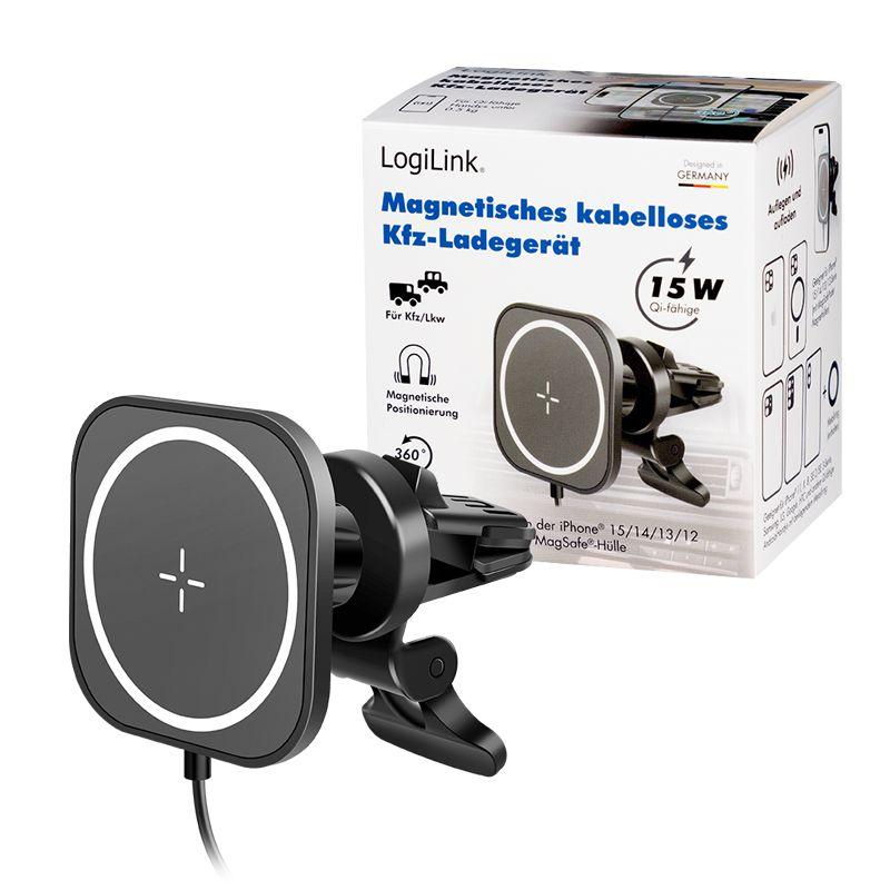 Suporte para Telemóvel com Carregador Sem Fios LOGILINK PA0329 (15 W - Preto), miniatura 7