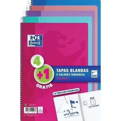 Pack 4+1 Cadernos de Espiral OXFORD 400072719 (Cores Sortidas)