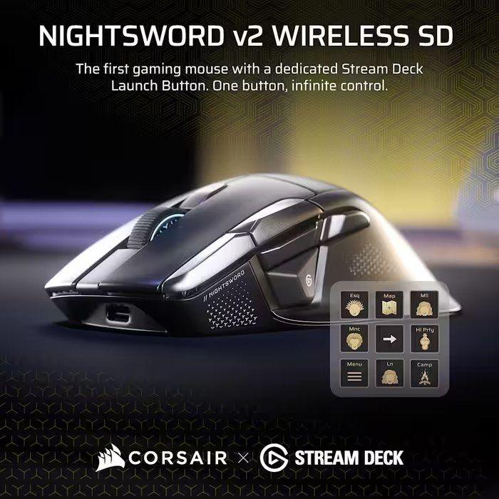 Rato CORSAIR NIGHTSWORD V2 WIRELESS SD (Destro - 33000 DPI - Óptico - Preto) — miniatura 3