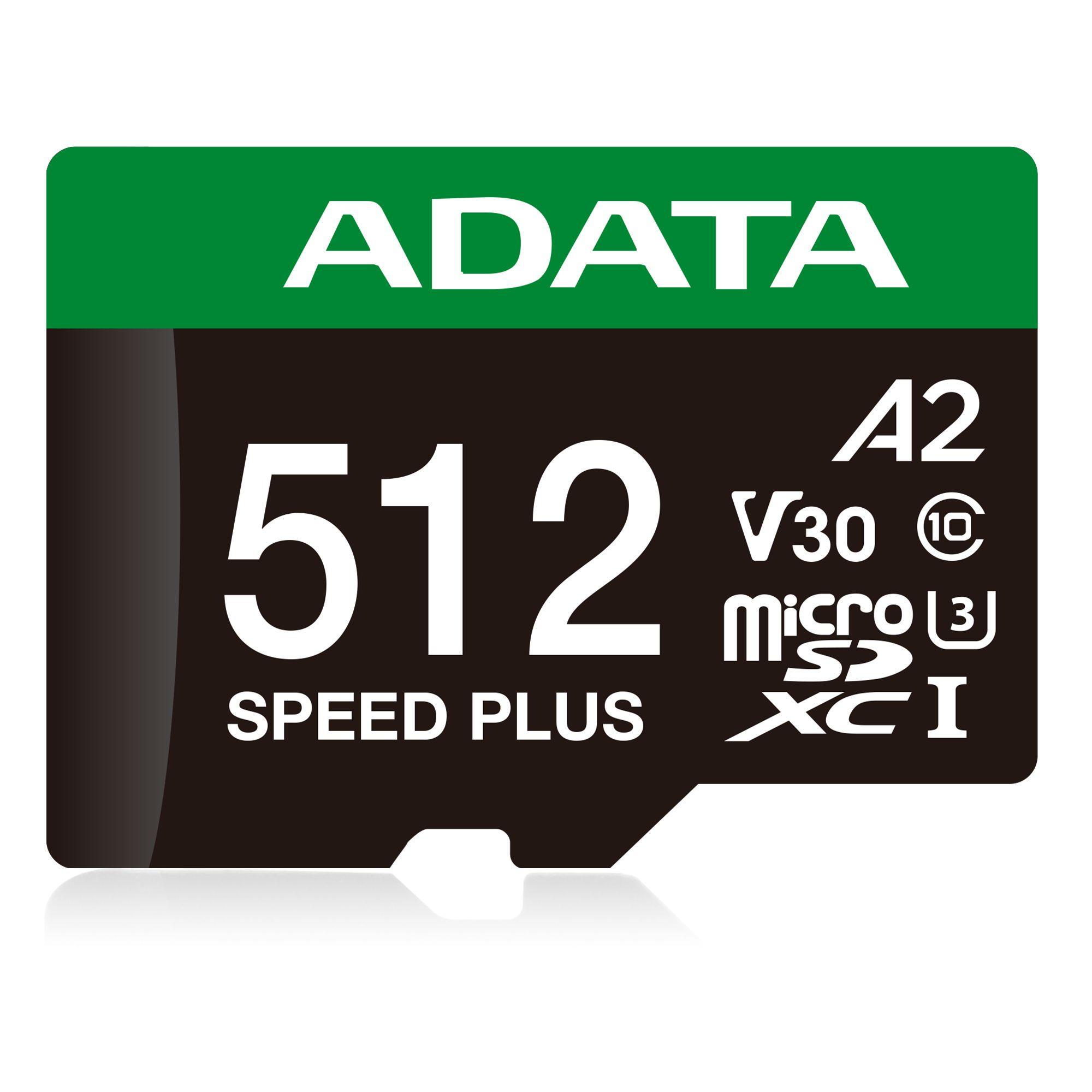 Cartão de Memória ADATA SPEED PLUS UD512GUI3V30A2SP-RA1 (512GB - Classe 10 - 180 MB/s - Preto/Verde/Branco)