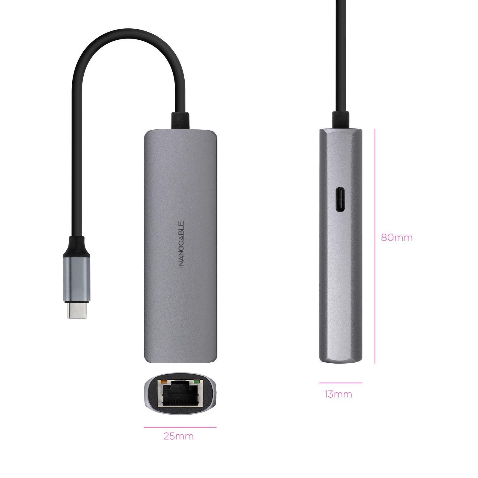 Hub USB-C NANOCABLE 10.16.4603 (0,18 m - Cinzento), miniatura 2