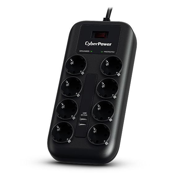 Bloco de Tomadas com Proteção contra Sobretensões CYBERPOWER P0820SUF0-DE (Tipo F - Preto)