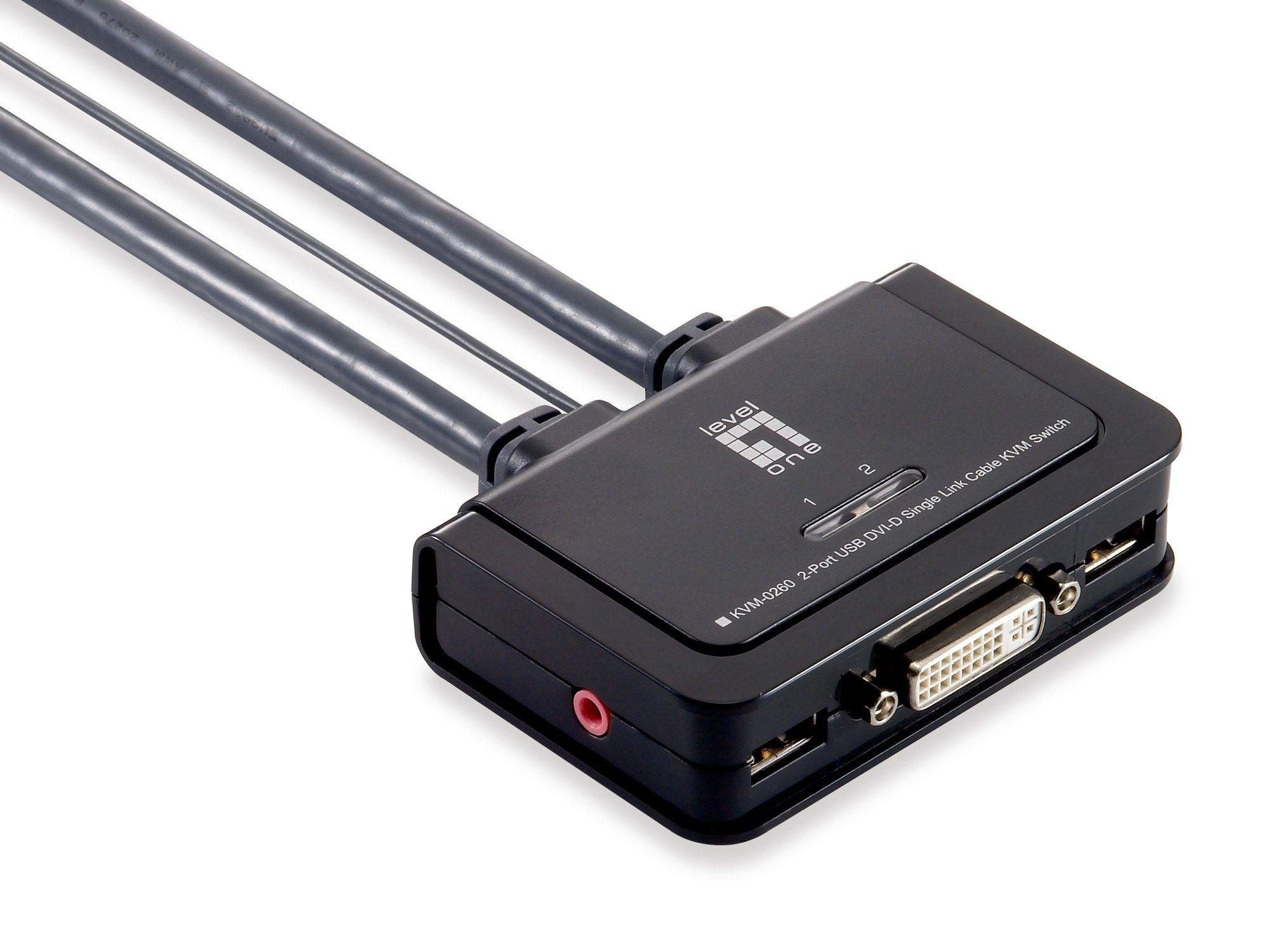 Switch KVM LEVELONE KVM-0260 (Preto e Cinzento)