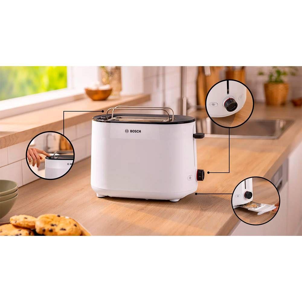 Torradeira BOSCH TAT2M121 (950 W - 2 fatias - Plástico - Branco), miniatura 3