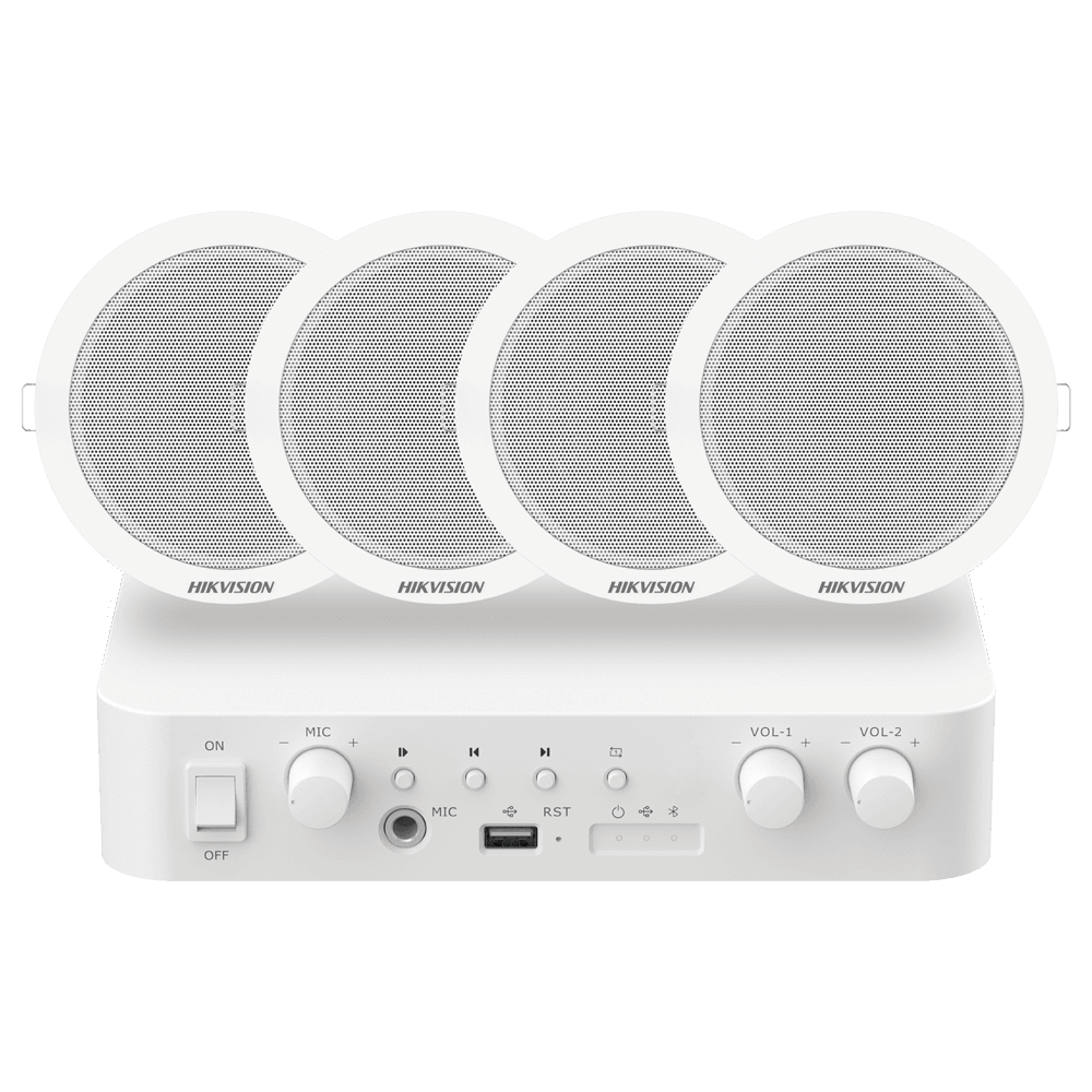 Kit de Áudio Híbrido HIKVISION DS-QAE1KA80206-4 (80 W - Rede)