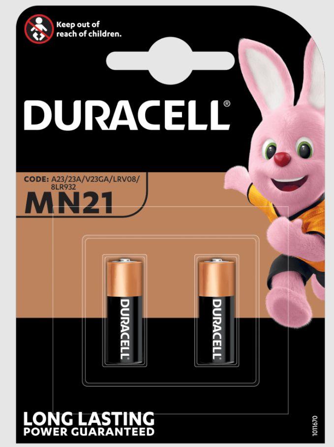 Pack de 2 Pilhas DURACELL MN21 LR23A (Preto, Dourado e Prateado)