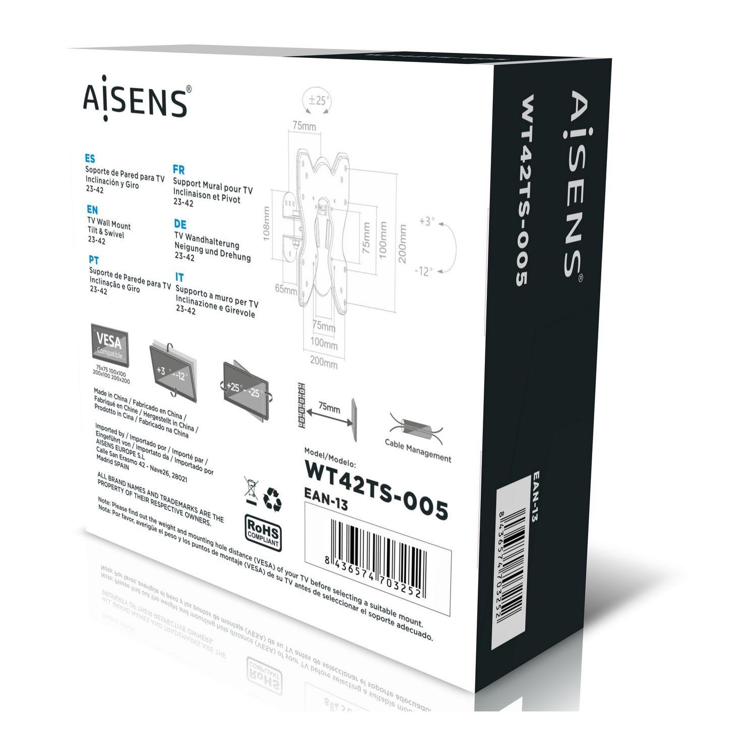 Suporte de Parede TV AISENS WT42TS-005 (23"-42" - 25 kg - Preto), miniatura 8