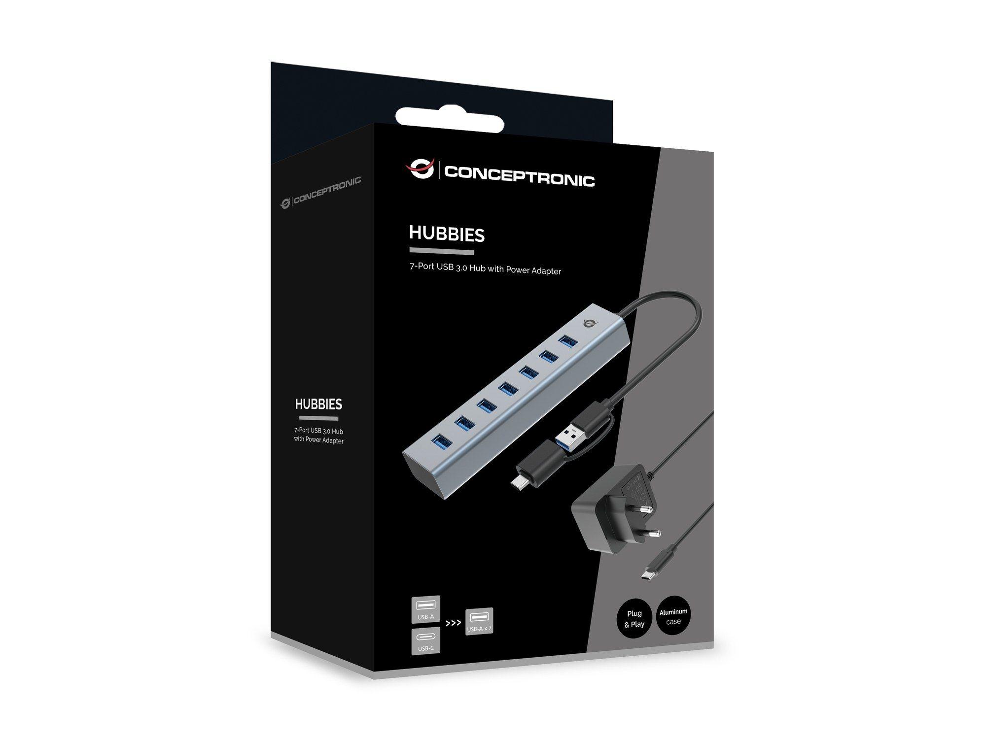 Hub USB CONCEPTRONIC HUBBIES21GP (0,25 m - USB 3.2 Gen 1 Tipo A - Cinzento) — miniatura 5