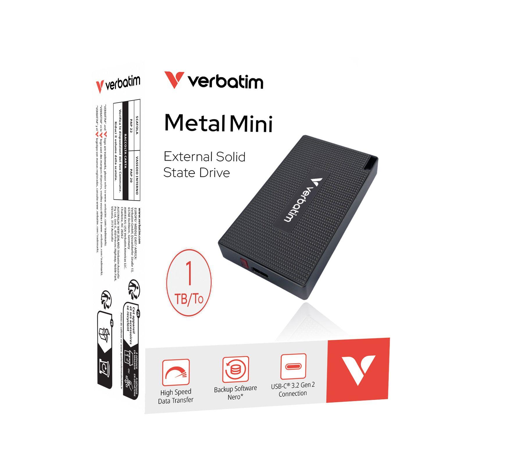 SSD VERBATIM Metal Mini SSD 32031 (1 TB - M.2 - USB 3.2 Gen 2x2 - Cinzento), miniatura 2