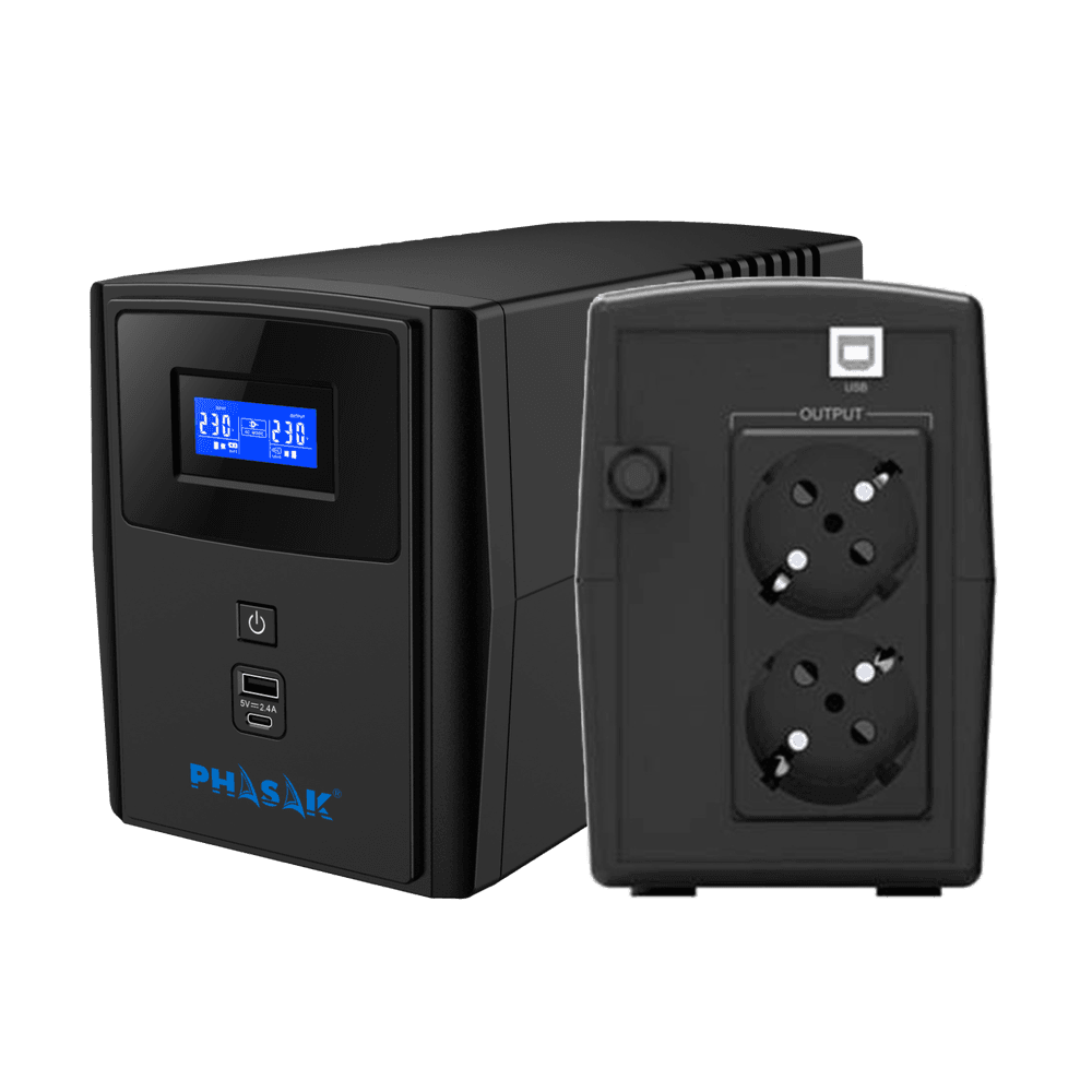 UPS PHASAK Sirius PH-7308 (USB Type-B - Tipo F - Preto)