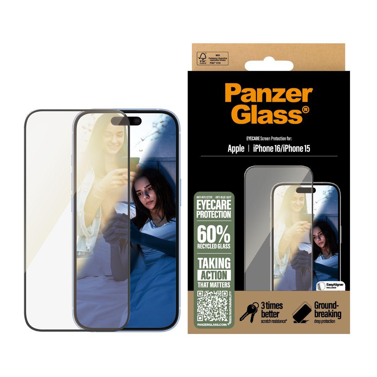 Película de Vidro PANZERGLASS EyeCare iPhone 16/15 UWF (6,1" - Apple - Preto/Transparente) — miniatura 2