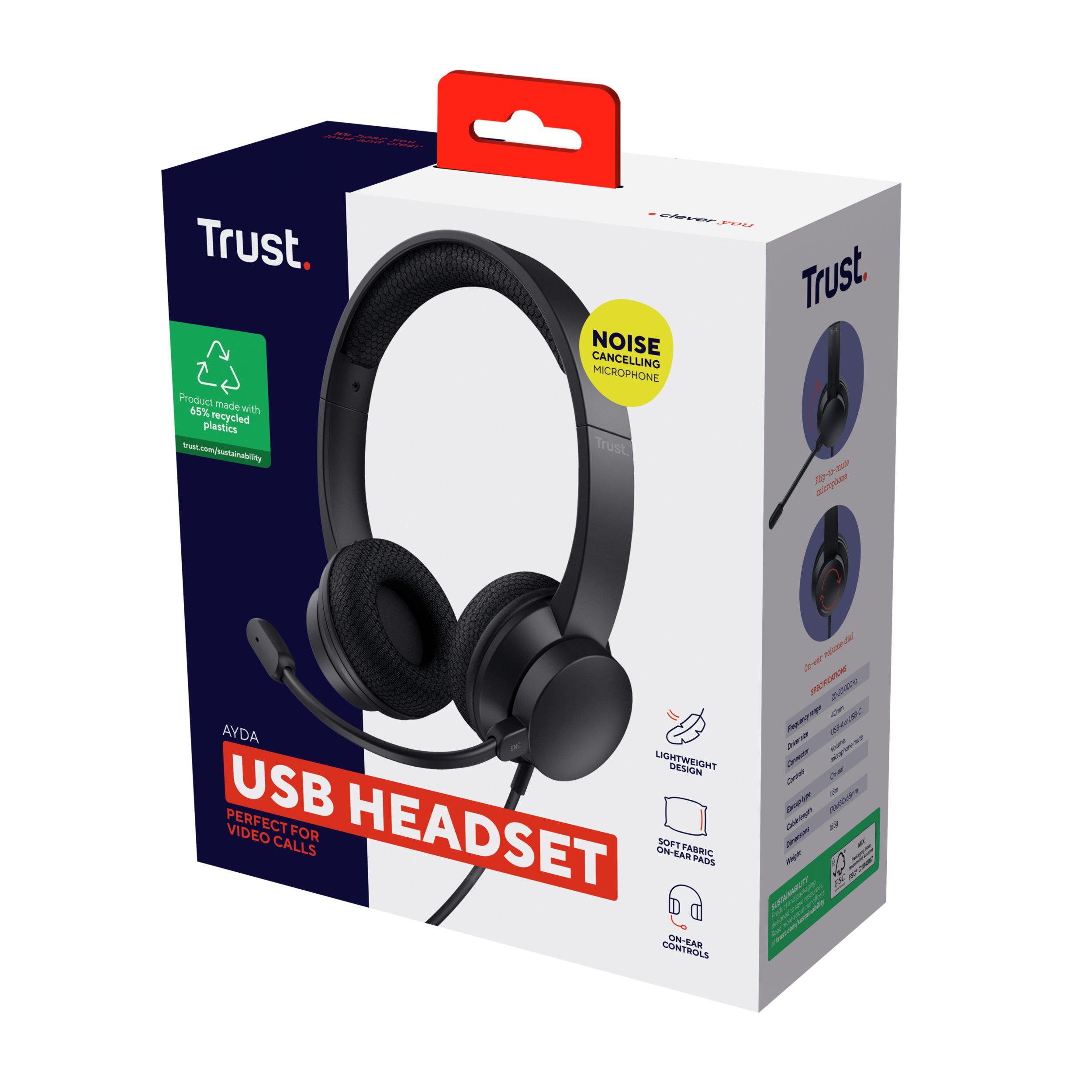 Headset TRUST Ayda USB-ENC (Binaural - Com fios - Supra-aural - Preto) — miniatura 6