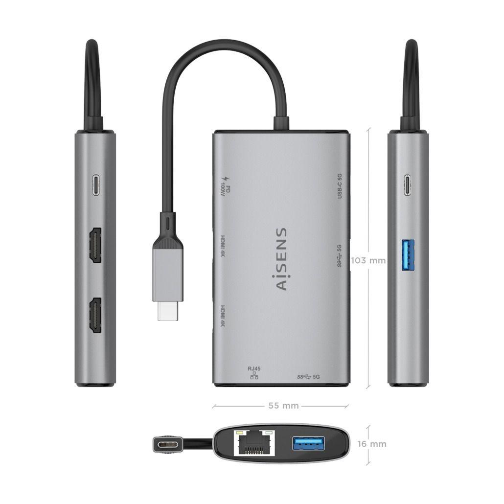 Dock USB-C AISENS ASUC-7P049-GR (0,2 m - Cinzento), miniatura 4