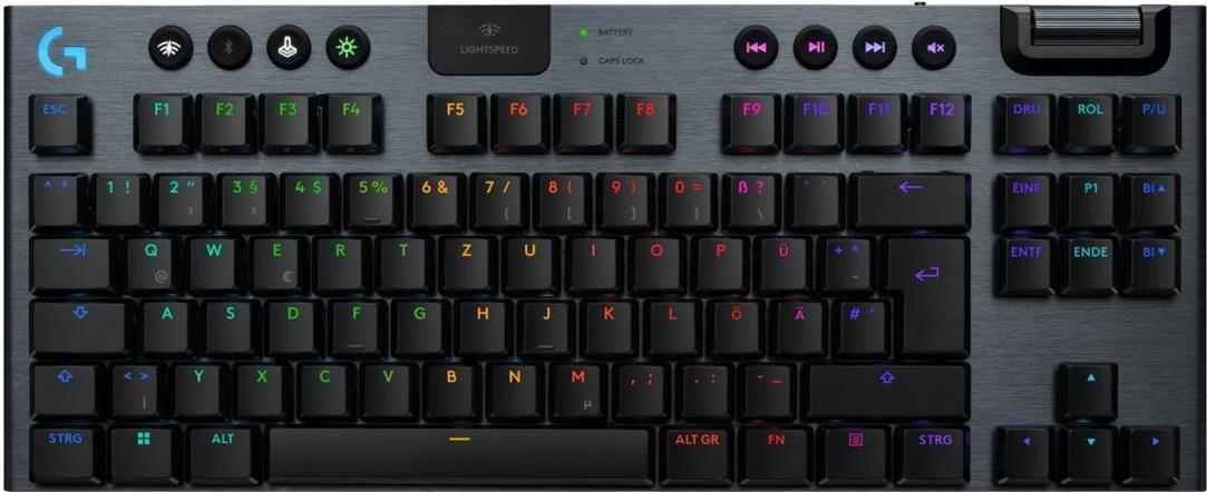 Teclado LOGITECH G915 X Lightspeed TKL (Alemão - Logitech GL Clicky - USB + RF sem fios + Bluetooth - Preto)