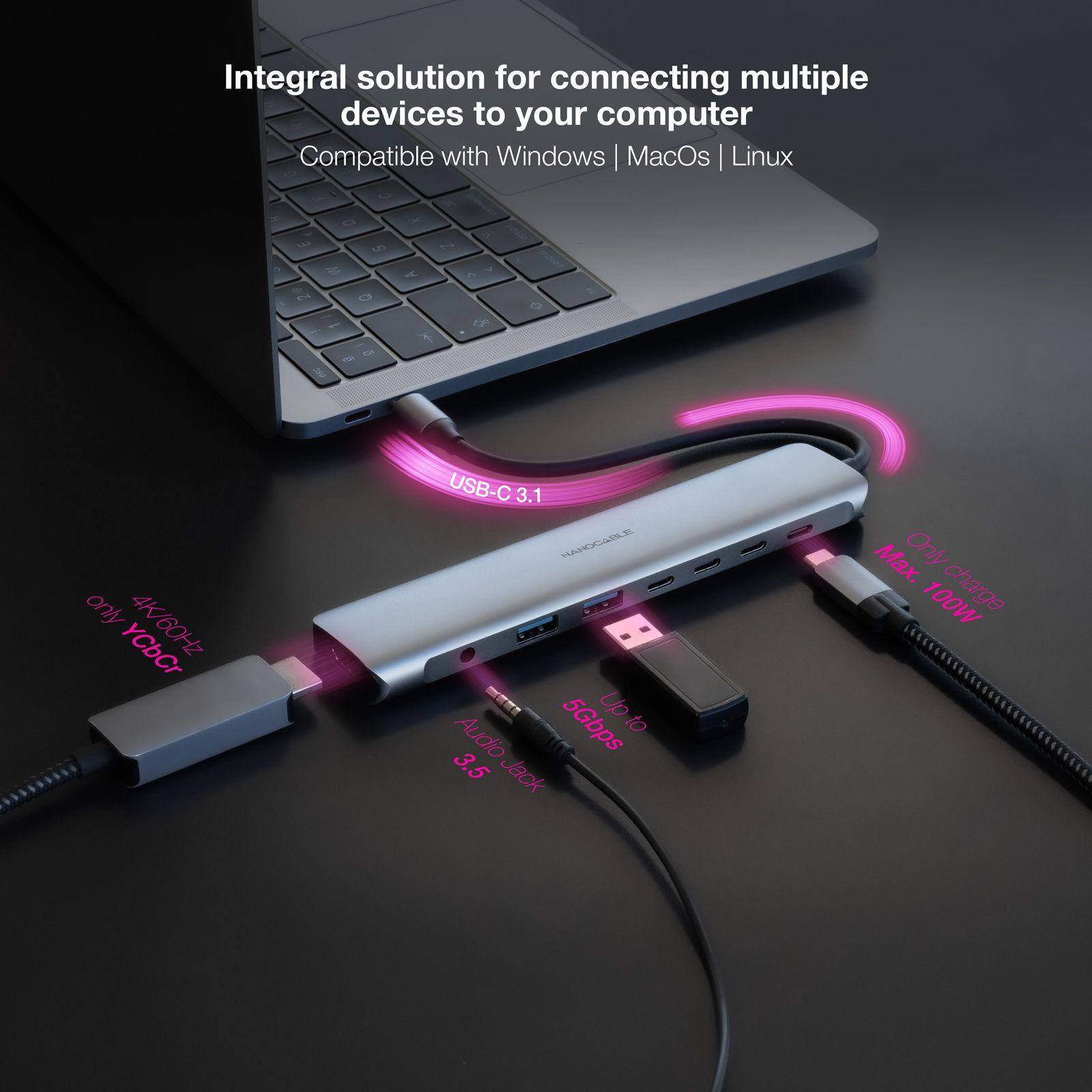Hub USB-C NANOCABLE 10.16.4608 (0,18 m - Cinzento) — miniatura 4