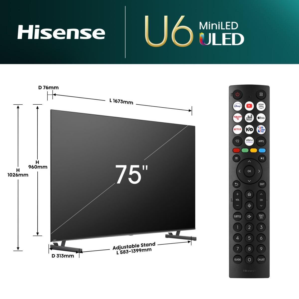 Televisão HISENSE TV 75U6NQ (75" 4K Mini LED ULED - Cinzento) — miniatura 2