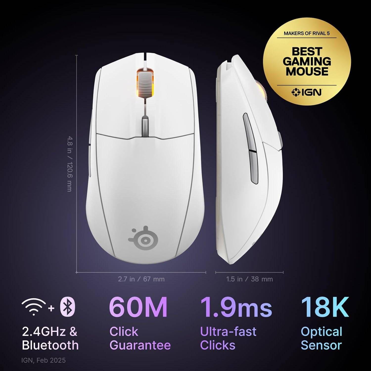 Rato STEELSERIES Rival 3 Wireless Gen. 2 (Mão direita - 18 000 DPI - Ótico - Branco), miniatura 4