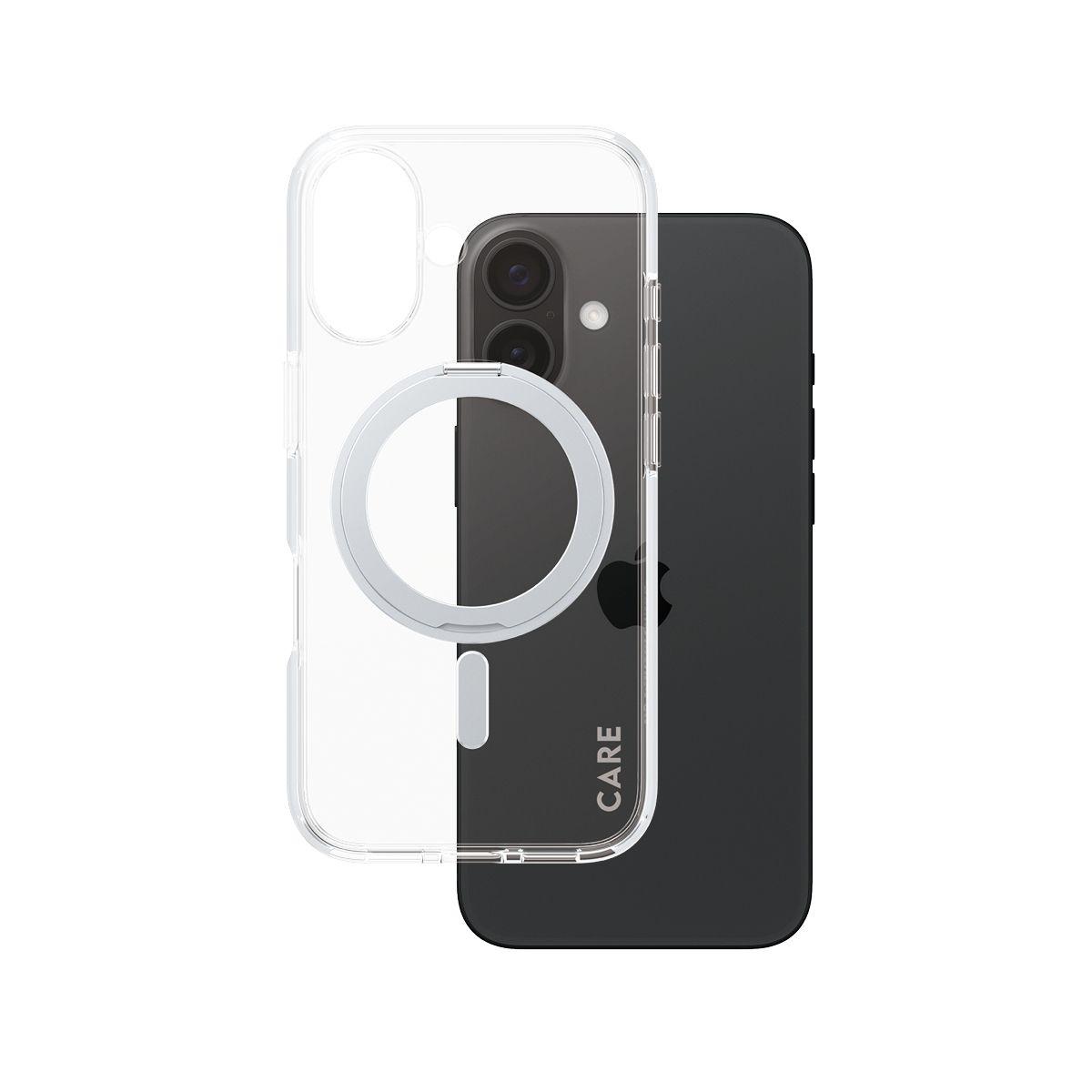 Capa para Telemóvel PANZERGLASS CARE Case Feature Silver Kickstand MagSAFE iPhone 16 (Apple - Compatível com MagSafe - Transparente)