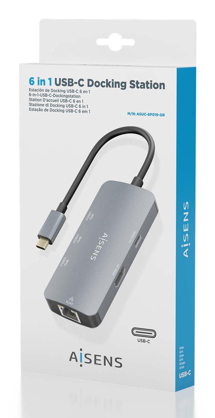 Hub USB-C AISENS ASUC-6P019-GR (0,15 m - Windows 10, Windows 11 - Cinzento) — miniatura 7