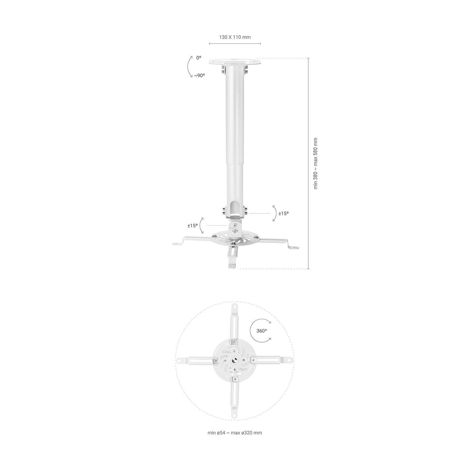 Suporte de Teto para Projetor AISENS CP04TSRE-133 (320 x 320 mm - 54 x 54 mm - 13,5 kg - Branco), miniatura 4