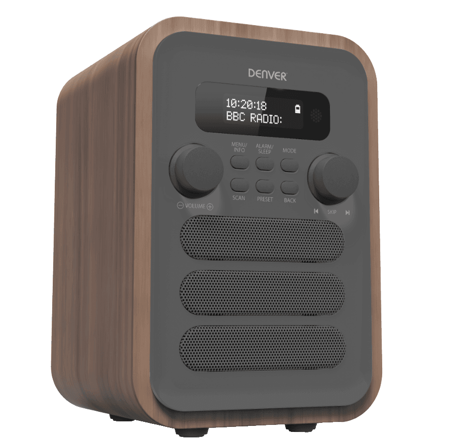 Rádio Despertador DENVER DAB-48 (2,5 W - Cinzento e Madeira)