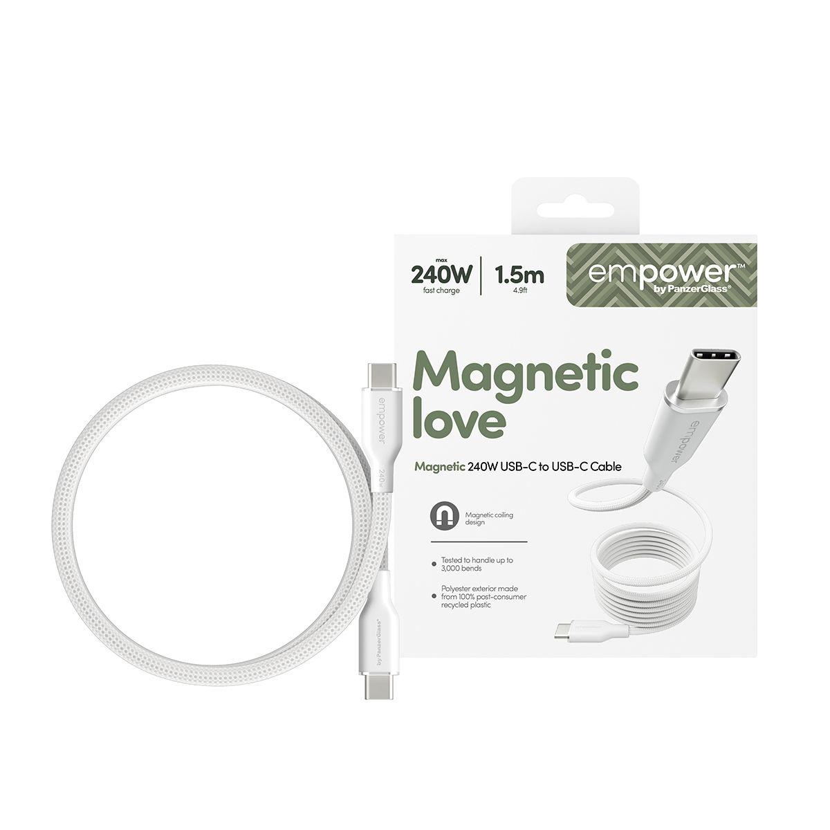 Cabo USB-C para USB-C Magnético PANZERGLASS Empower (1,5 m - USB-C - USB-C, PD 3.1, universal - Branco/Prateado) — miniatura 2