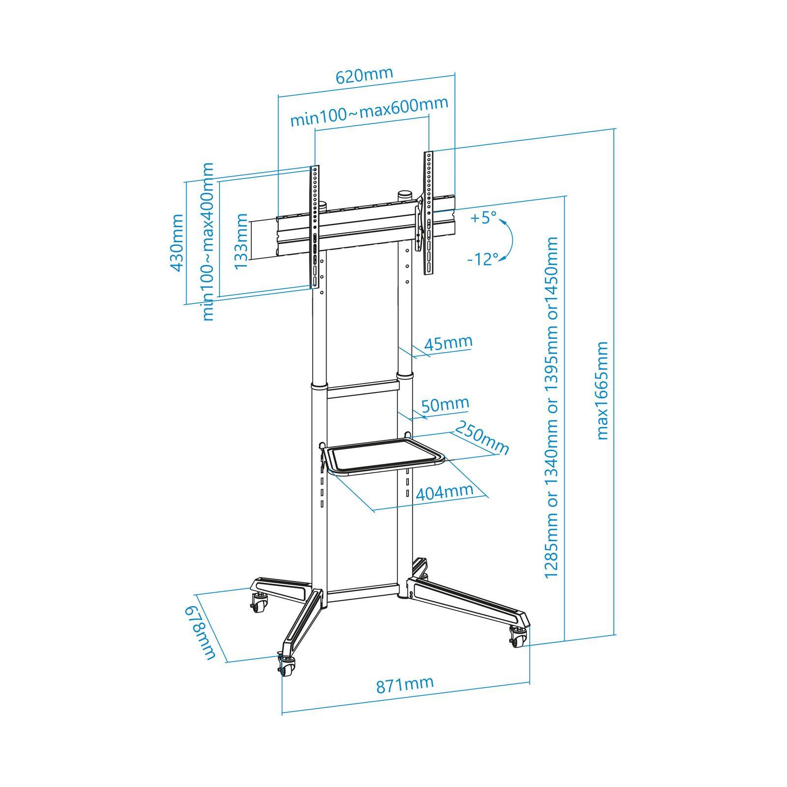 Suporte de Chão para TV TOOQ FS1170M-B (600 x 400 mm - 100 x 100 mm - 177,8 cm - Preto), miniatura 6