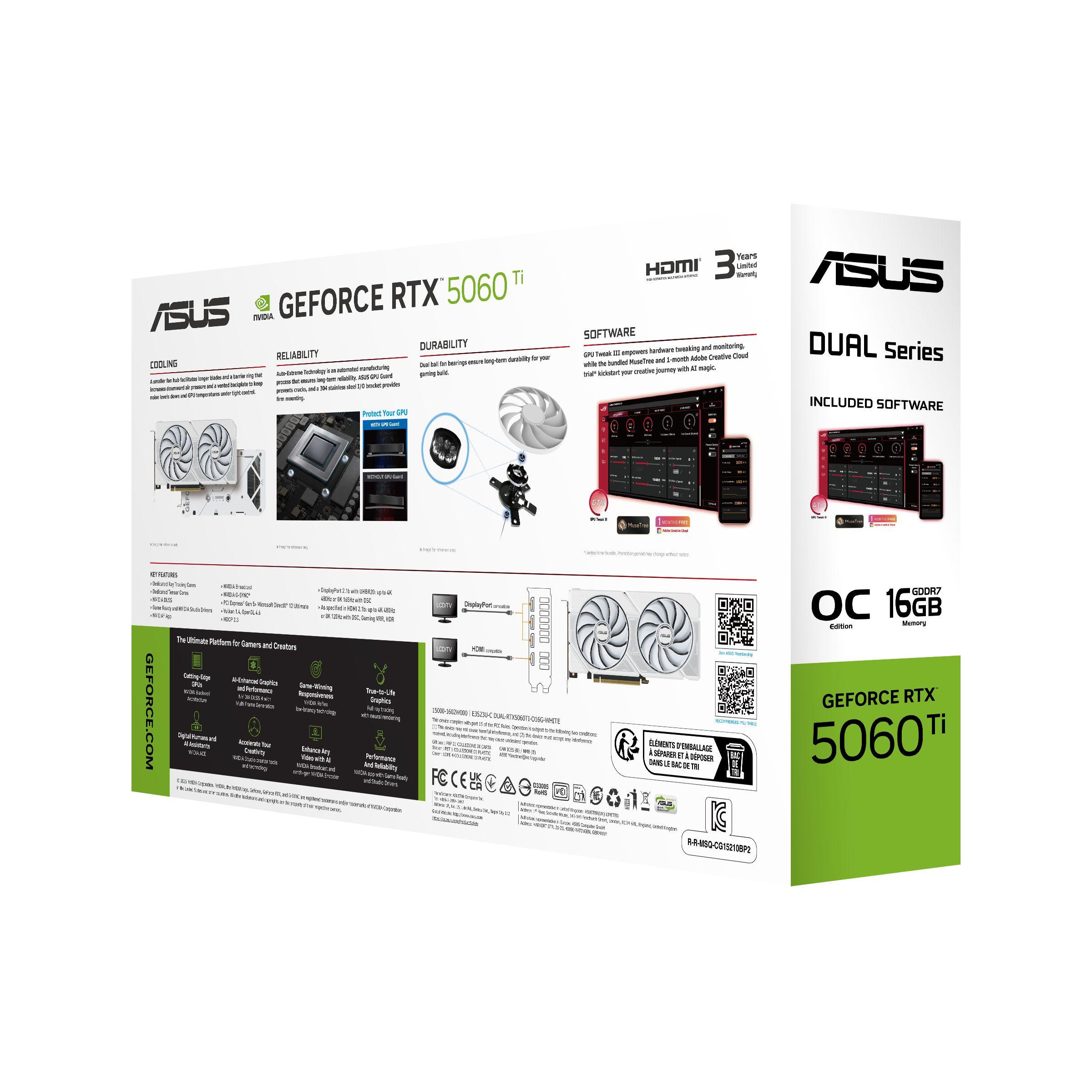 Placa Gráfica ASUS Dual GeForce RTX 5060 Ti OC Edition (GeForce RTX 5060 Ti - 16 GB - 128 bit - Branco), miniatura 16