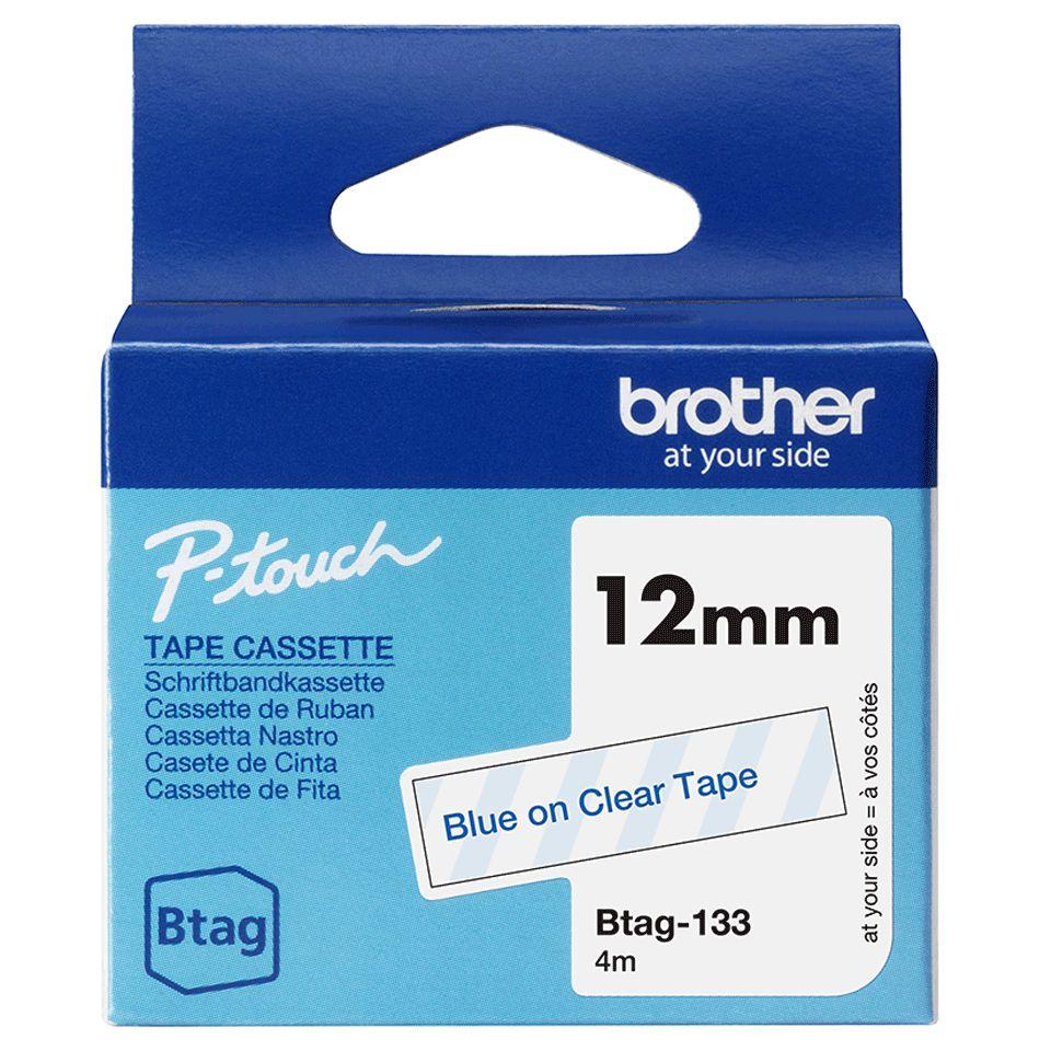 Fita de Etiquetas BROTHER BTAG-133 (Azul sobre Transparente)