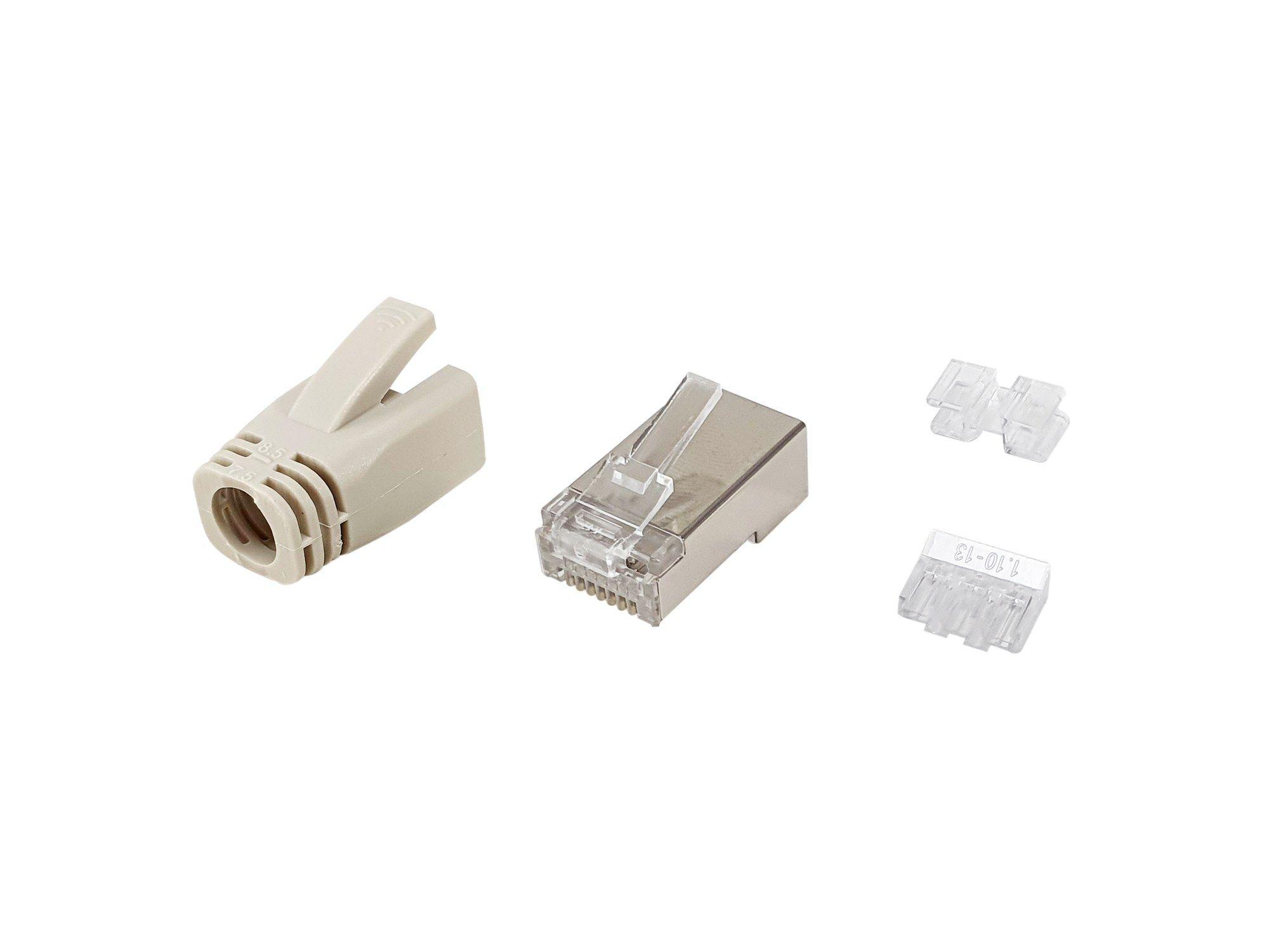 Conjunto de 100 Conectores RJ45 EQUIP 121182 (Cat6A Blindado - Aço inoxidável, Transparente e Branco)