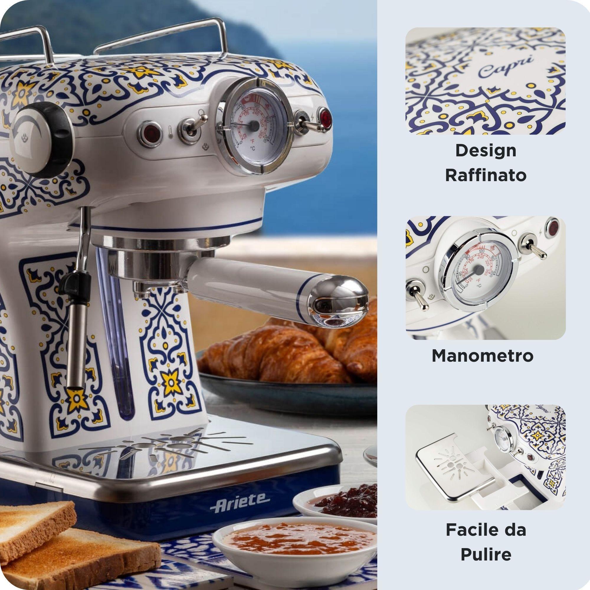Máquina de Café Expresso Manual ARIETE 1389/1C Capri (Café moído, Doses individuais - 850 W - 15 bar - Branco e Azul-claro), miniatura 3