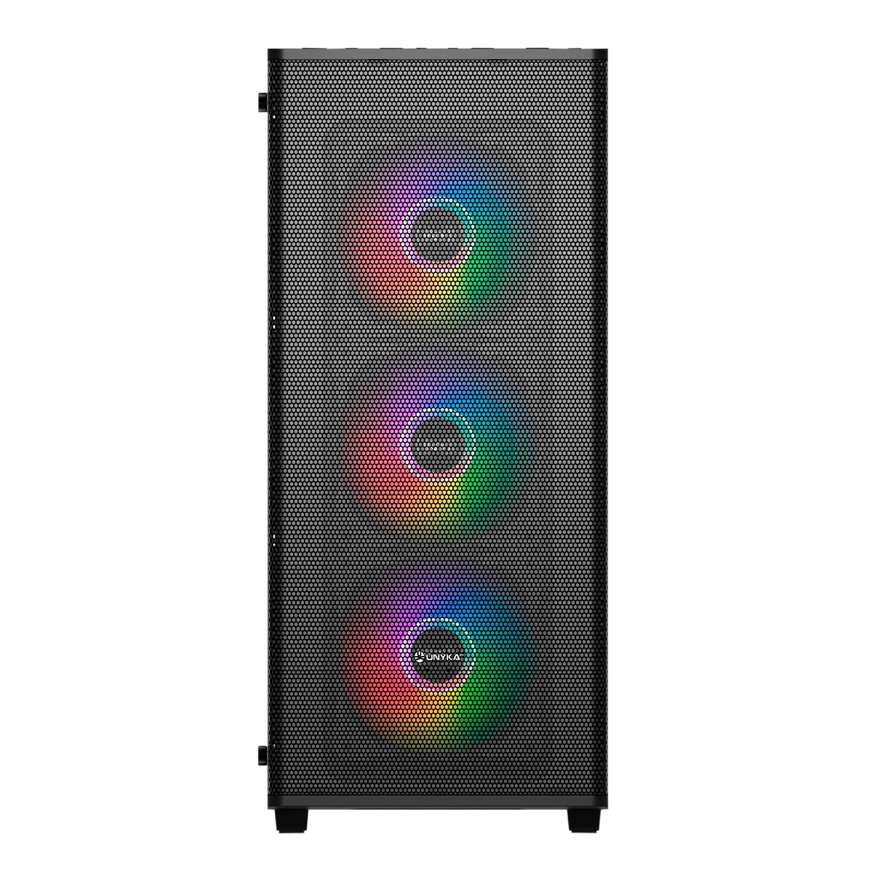 Caixa Gaming UNYKACH MIR 100 ARGB (ATX, Micro ATX, Mini-ITX - PC - ABS, Rede, Metal, SPCC - Preto/Transparente)