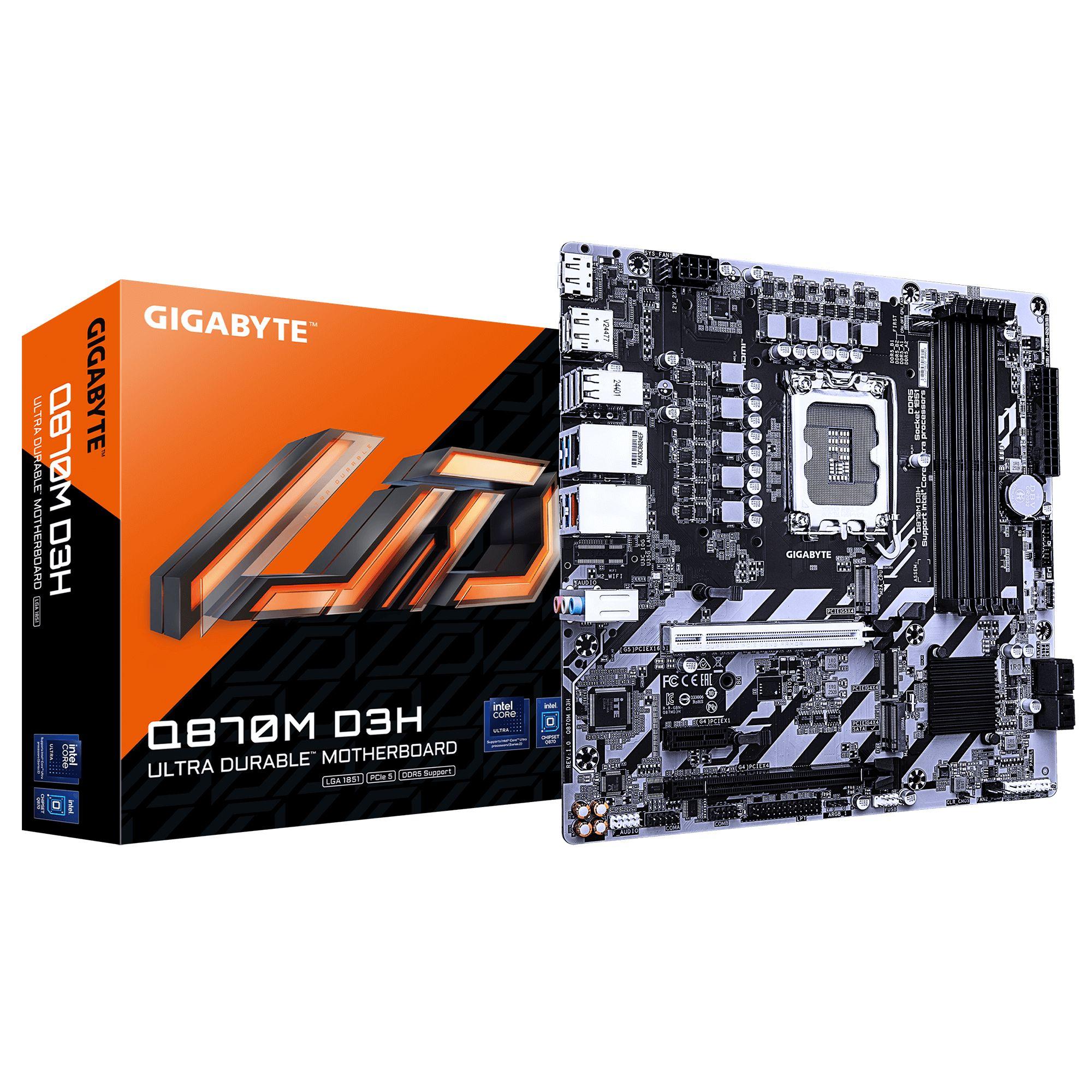Motherboard GIGABYTE Q870M D3H (LGA 1851 - Intel Core Ultra Série 2 - Micro ATX - Castanho escuro)