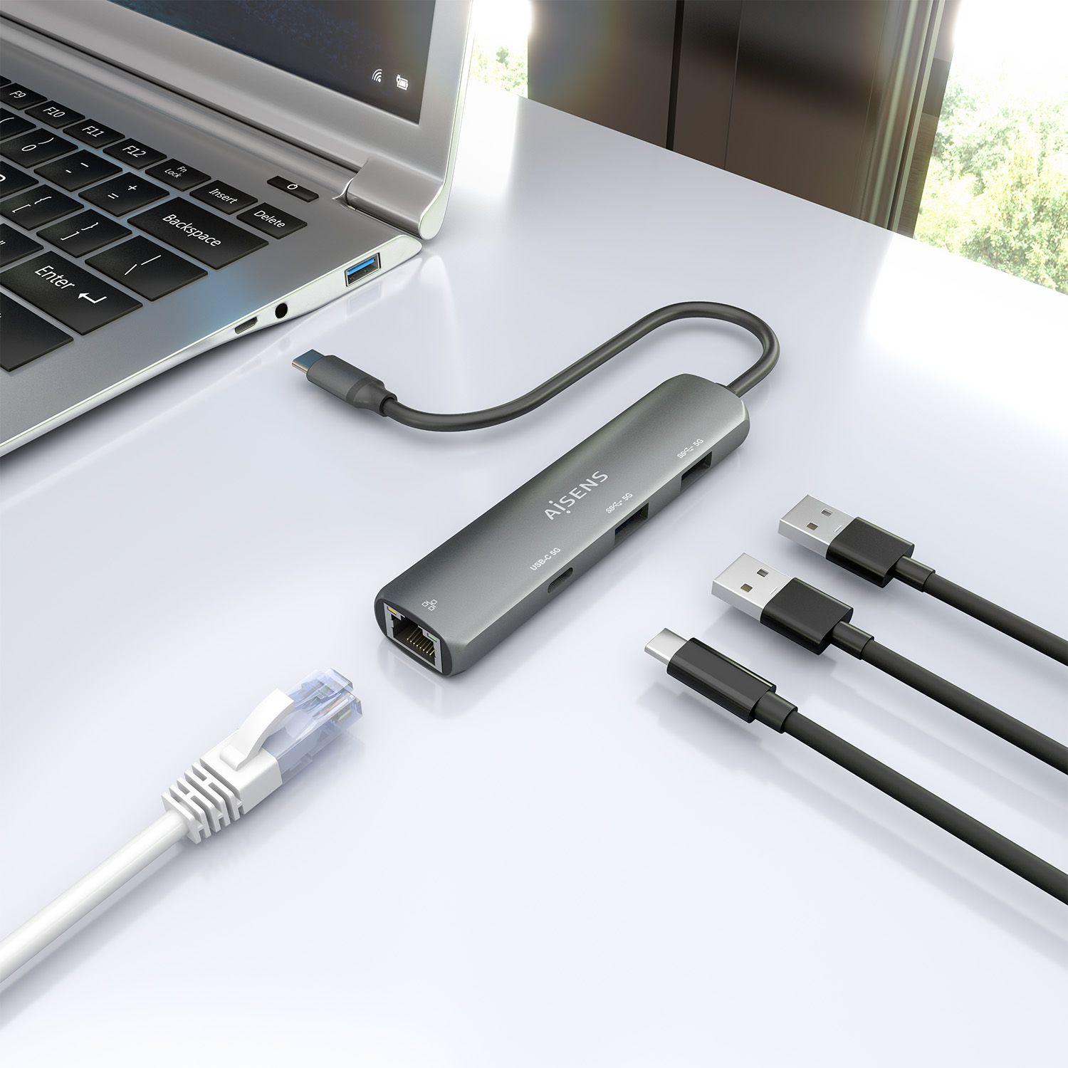 Hub USB-C AISENS ASUC-4P039-GR (0,15 m - Cinzento), miniatura 6