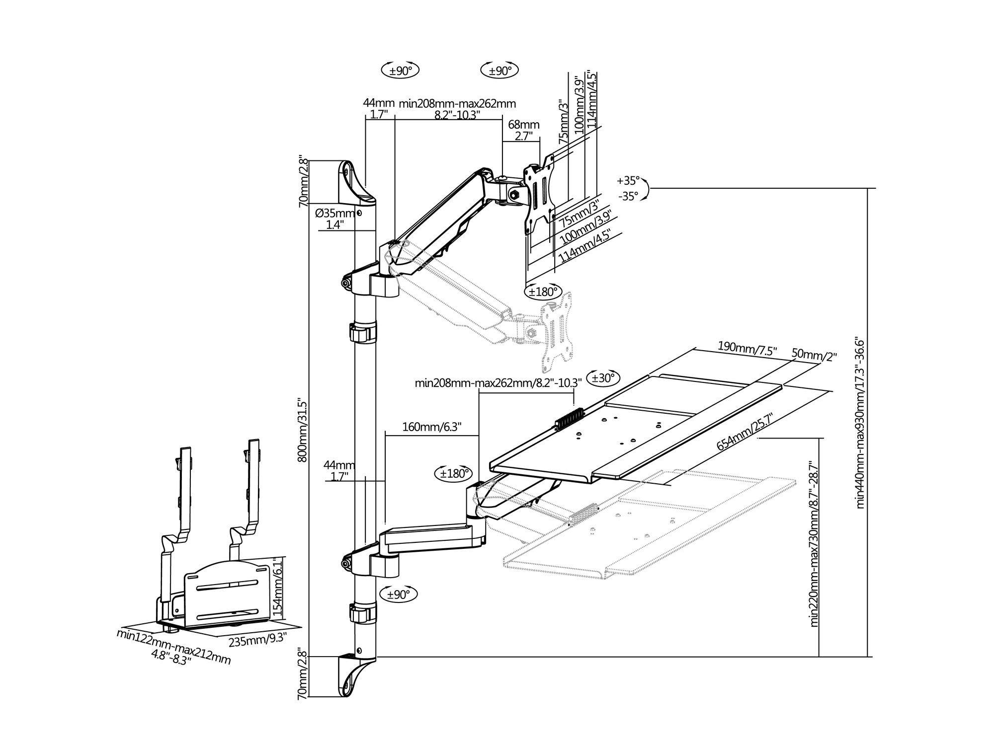 Posto de Trabalho de Parede para Monitor EQUIP 650170 (81,3 cm - Preto), miniatura 9
