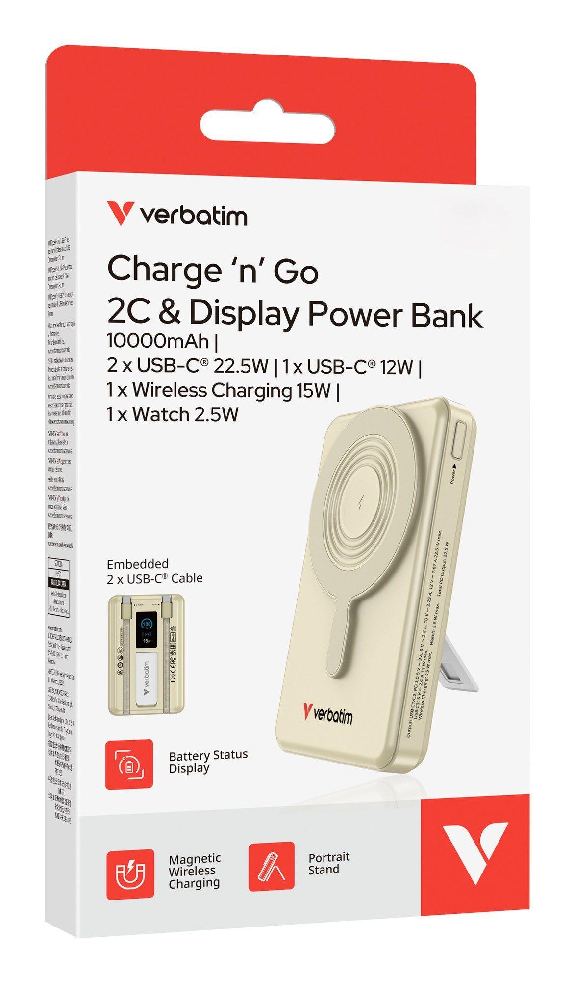 Powerbank VERBATIM Charge'n'Go 2C & Display (10000 mAh - 38,5 Wh - USB Type-C - Dourado), miniatura 4