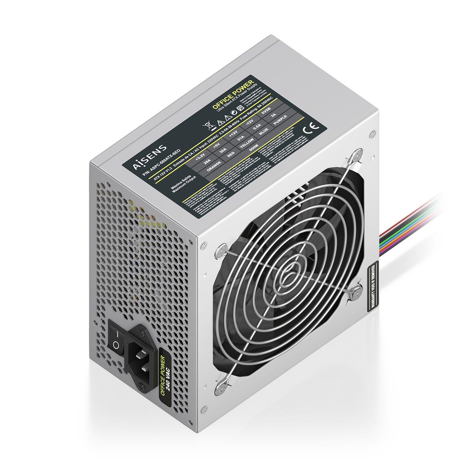 Fonte de Alimentação AISENS ASPC-500ATX-SEO (ATX - 500 W - Prateado)