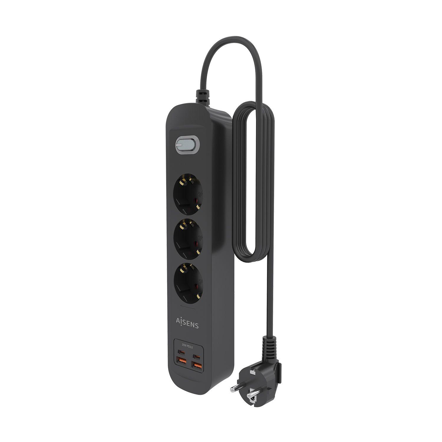 Régua de Tomadas AISENS ASPS-2A2C11-BK (1,4 m - Tipo F - Preto), miniatura 3