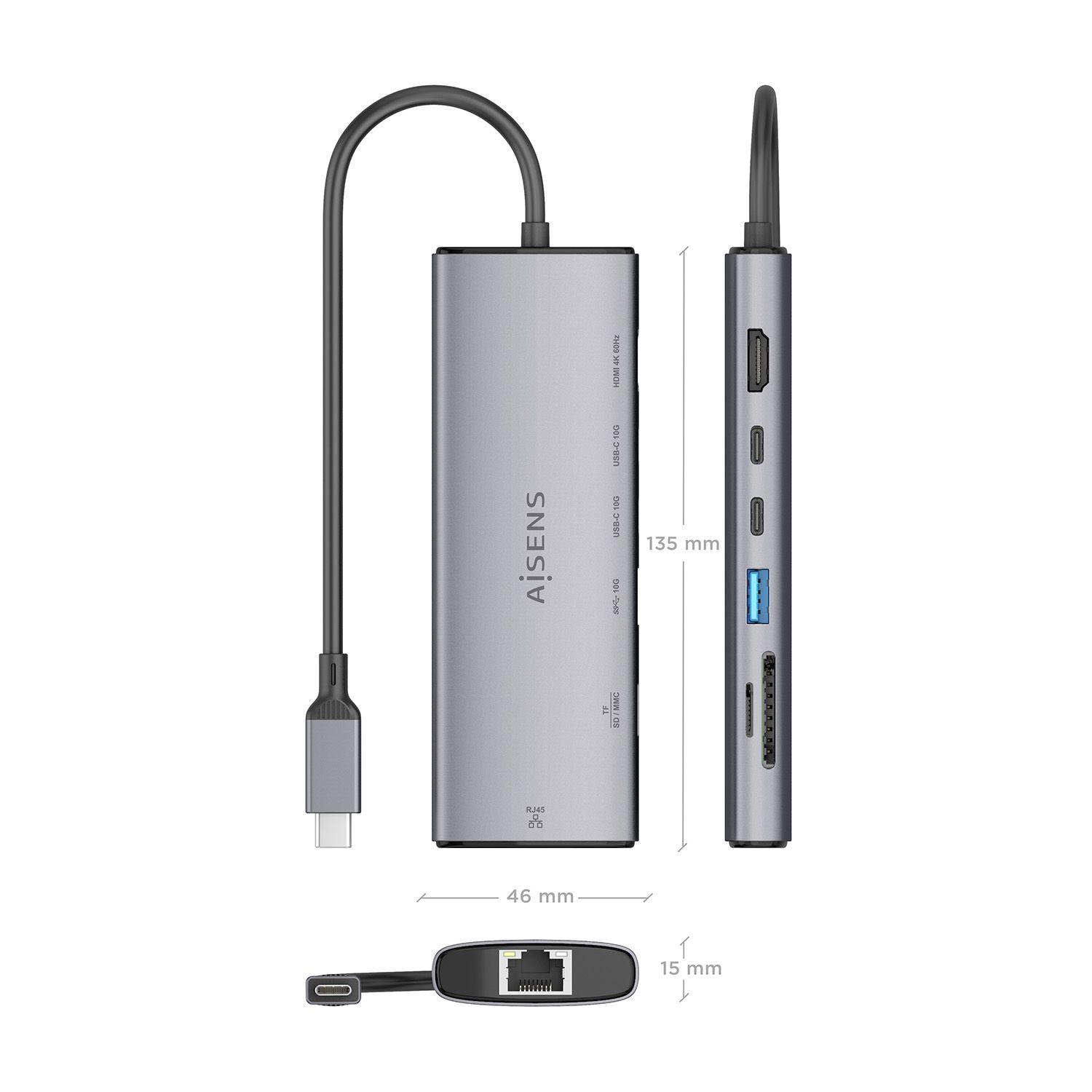 Hub USB-C AISENS ASUC-7P032-GR (0,2 m - Windows 10, Windows 11 - Cinzento), miniatura 4