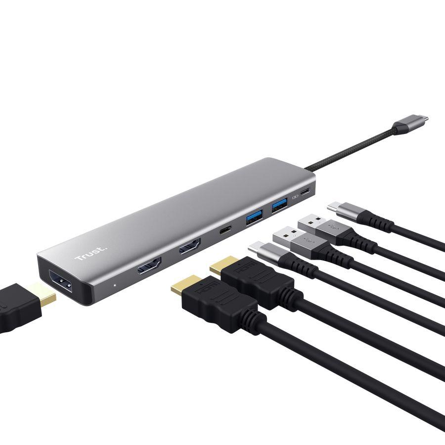 Adaptador Multipporto TRUST Dalyx 7-em-1 (0,16 m - USB Type-C - Windows 10, Windows 11 - Cinzento) — miniatura 2