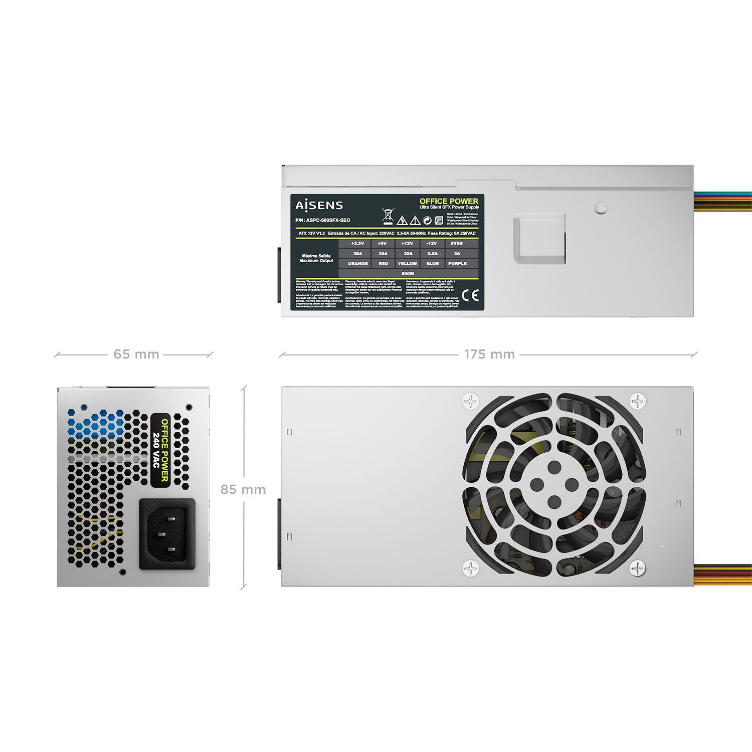 Fonte de Alimentação AISENS ASPC-500TFX-SEO (TFX - 500 W - Prateado), miniatura 3