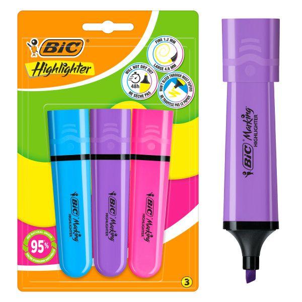 Marcadores Fluorescentes BIC Marking Flat 302807 (127 x 204 mm - Azul, Roxo e Rosa)