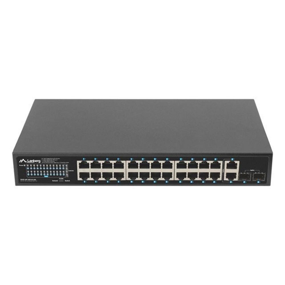 Switch de Rede LANBERG RSGE-24P-2GE-2S-360 (2 x 1000BASE-X - 2 x 1000 Mbps - 360 W - Preto)