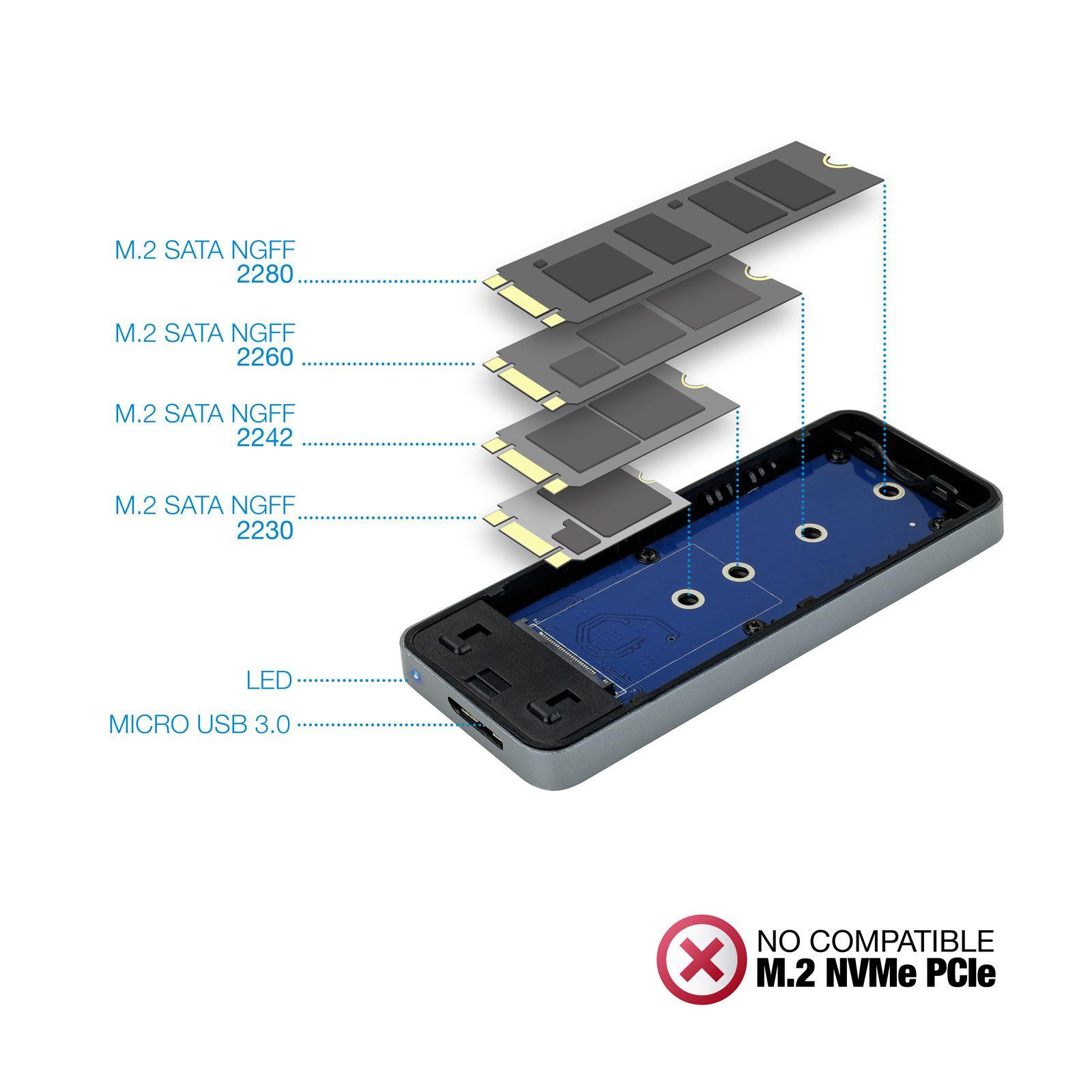 Caixa Externa SSD M.2 TOOQ TQE-2281G (1 TB - M.2 - M.2 SATA NGFF, chave B - Cinzento) — miniatura 3